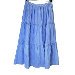 Gal Meets Glam Collection Tiered Cotton Blue Striped Maxi Skirt Size 12